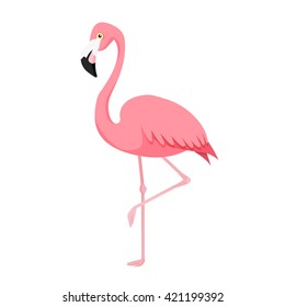 Векторная иллюстрация розового фламинго, изолированная на белом фоне.