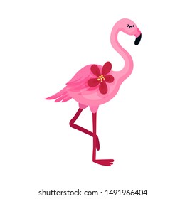 Pink flamingo. Vector illustration on a white background.