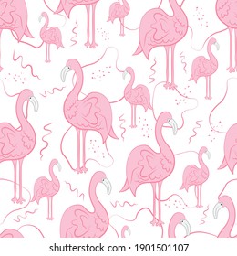 Pink flamingo vector repeat pattern.
