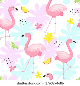 Pink flamingo vector seamless pattern design for fabric, textile and decor.