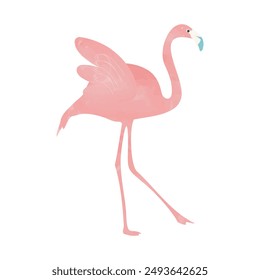 Pink flamingo in watercolor style