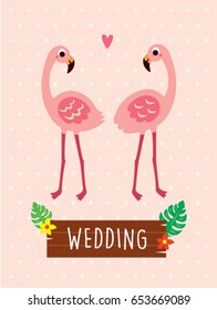 pink flamingo wedding greeting vector
