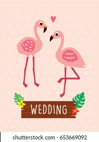 pink flamingo wedding greeting vector