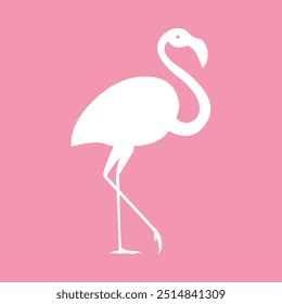 Pink flamingo. A white silhouette of a pink flamingo on a pink background. A tropical bird. Vector illustration for design and web.