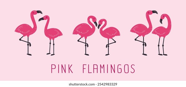 Colección de flamencos rosados. Conjunto de tortolitos. Pájaro flamenco rosado exótico.