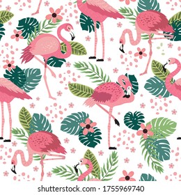 pink flamingos in different poses. seamless pattern. vector image. 