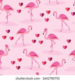 Pink Flamingos in Love illustration fabric pattern for Valentine's Day