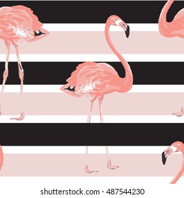 Pink flamingos seamless Abstract pattern. Fashion background for textile . striped geometric texture - stock vector