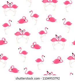 Pink flamingos seamless pattern background. Tropical birds. Flat style vector illustration.