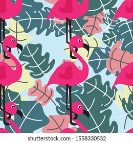 Pink flamingos seamless pattern. Can use for print, template, fabric, presentation, textile, banner, poster, wallpaper