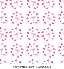 rosafarbene Flamingos. nahtloses Muster mit Flamingos und Blumen. exotische Vögel. Stock-Vektorgrafik mit Paradiesvögeln.