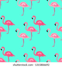 Pink flamingos seamless vector pattern tropical birds fabric design