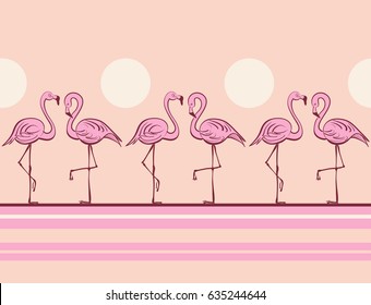 Pink flamingos Tropical print. Pop art style Vector pattern. Border.