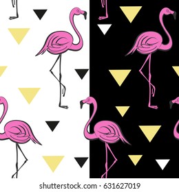 Pink flamingos. Tropical vector print. Pop art style. Seamless pattern.