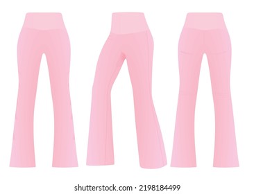 Pink Flared Loose Pants. Vector