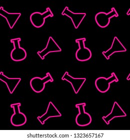 Pink flasks on a black background, seamless pattern, for the designer, vector