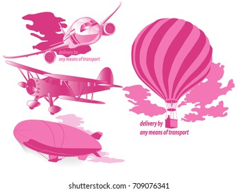 pink flat balloon logo, airplane and airship