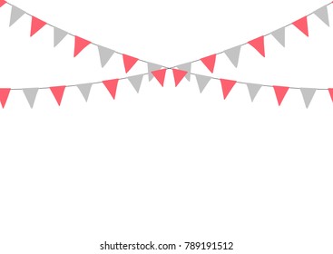 Pink flat buntings garlands, flags. Celebration decor. Valentines Day.
