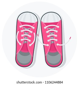 Pink flat cartoon Sneakers icon. Objects isolated on a pink background.