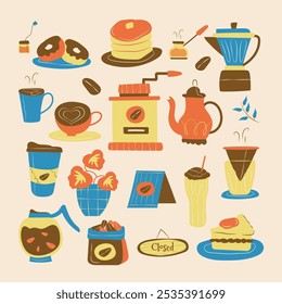 Pink Flat Design Coffee Shop Asset Illustration