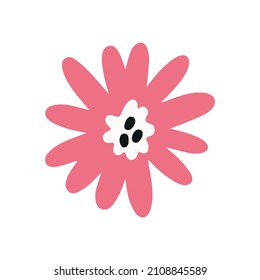 Pink flat flower. Romantic vector hand drawn doodle element
