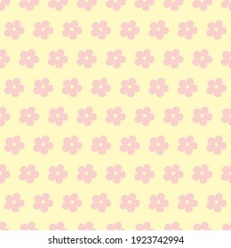 Pink flat flowers. Seamless simple floral background. Botanical texture for fabric, packaging, textiles, wallpaper, clothing. Scalable to any size, vector
