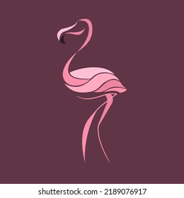 pink flat logo flamingo with purple background