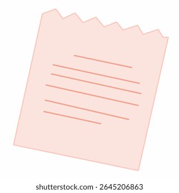 Pink flat paper note with zigzag edge and soft lines, perfect for digital journaling, note-taking apps, planner stickers, memo icons, and cute pastel stationery designs for kids or adults.