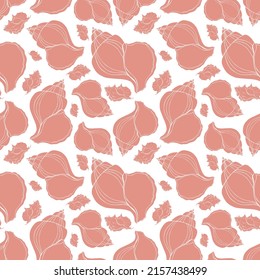 Pink flat silhouette sea shells seamless pattern for fabric, textile, apparel, cloth, interior, stationery, package. Pastel handmade aquatic endless texture. Tropical ocean shells editable design.