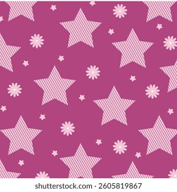 Pink flat stars seamless pattern. Repeat pattern. Swatch ready for fabric print