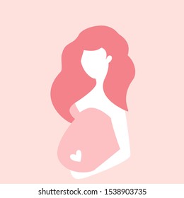 Pink flat style beautiful gentle image of pregnant woman. Simple and elegant logo image