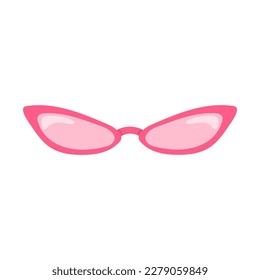 Pink flat sunglasses on a white background. Fashion accessory with pink glasses.