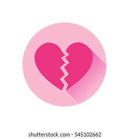 Pink flat vector icon of broken heart for valentine's day