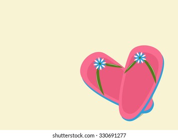 Pink flip flops with flower on yellow background. Vector illustration