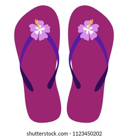 Pink Flip Flops - Pair of magenta flip flop sandals with pink hibiscus flowers