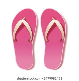 Pink flip flops summer beach footwear isolated on white background