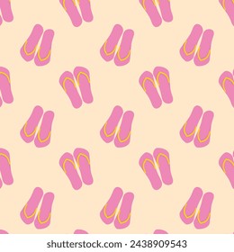 Pink flip flops summer pattern. Seamless vector pattern design.