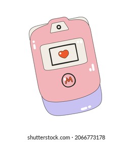 Pink flip phone icon. Nostalgia for the 2000 years. Y2k style. Simple flat linear vector illustration isolated on a white background.