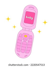 Pink flip phone icon. Nostalgia for the 2000 years. Y2k style. Simple flat linear vector illustration isolated on a white background.