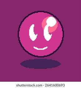 Pink Floating Smiling Face, Simple Dark Backdrop, Pixel Art Style
