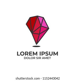 Pink floating stone logo icon 3d outline shading low poly style