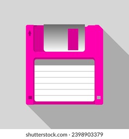 Pink floppy disk on grey background, vector illustration