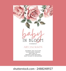 Pink Floral Baby Shower Invitación