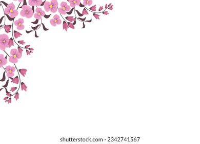 Pink floral background border frame on white background. Vector illustration. Pink orchid background border frame.