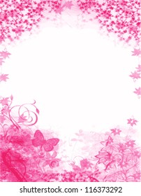 Pink floral Background with butterfly - vector