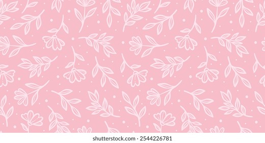 Fondo floral rosado, lindo patrón de flores de Vector de repetición sin fisuras, ilustración de doodle dibujado a mano diseño de Fondo de pantalla de primavera