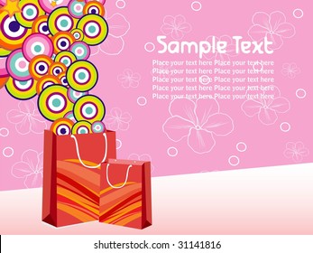 pink floral background with fancy bags, vector illustration
