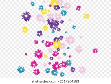 Pink Floral Background Transparent Vector. Daisy Botanical Textile. Violet Leaf Present. Wallpaper Texture. Beauty Bright Plant.
