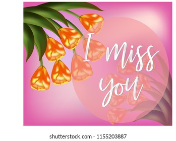 Pink floral background with tulips and inscription