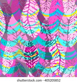 Pink floral background. Vector leaves pattern seamless colorful foliage.